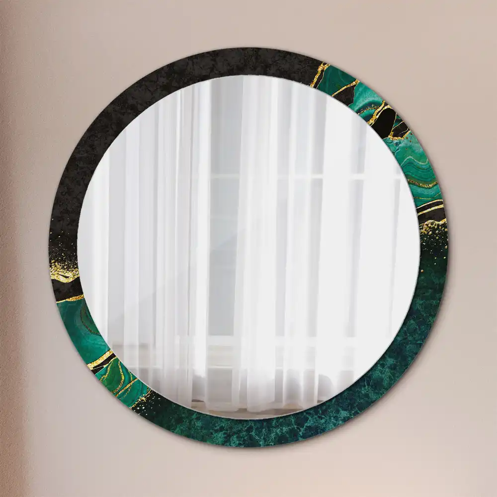 Oglindă rotundă decorativă cu marmură verde