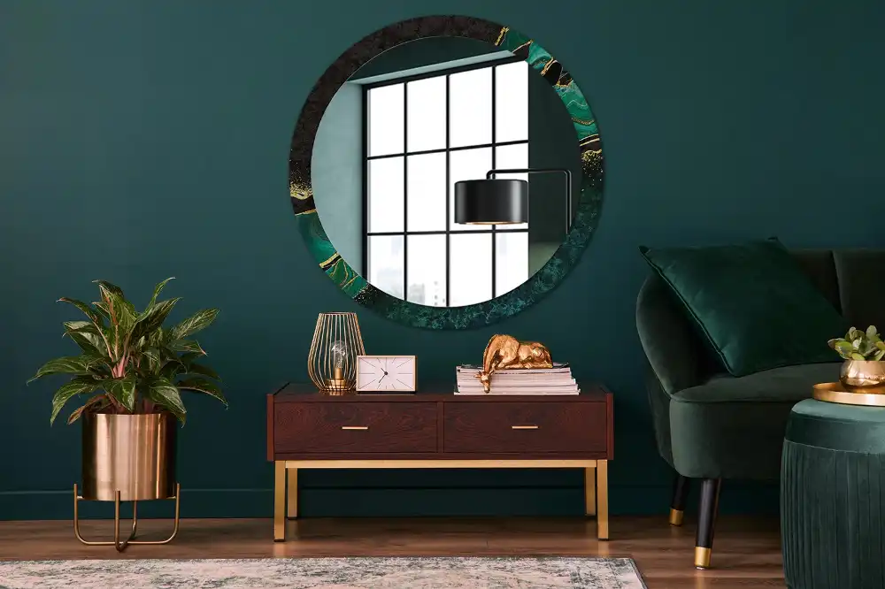 Oglindă rotundă decorativă cu marmură verde