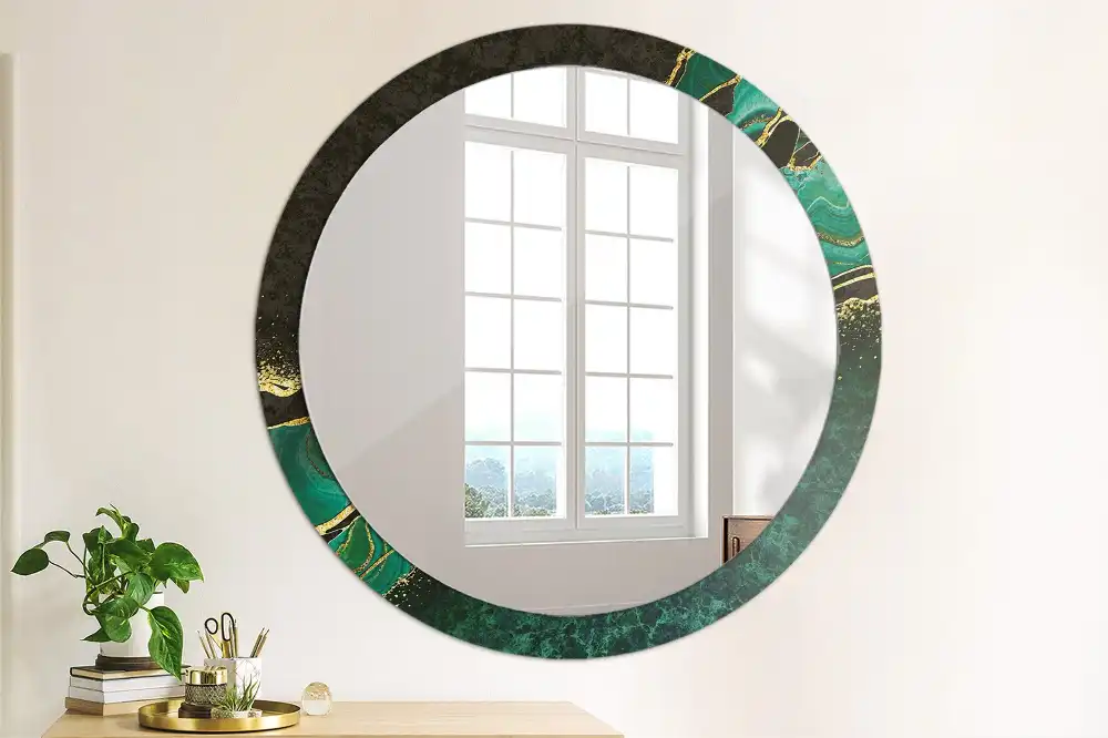 Oglindă rotundă decorativă cu marmură verde