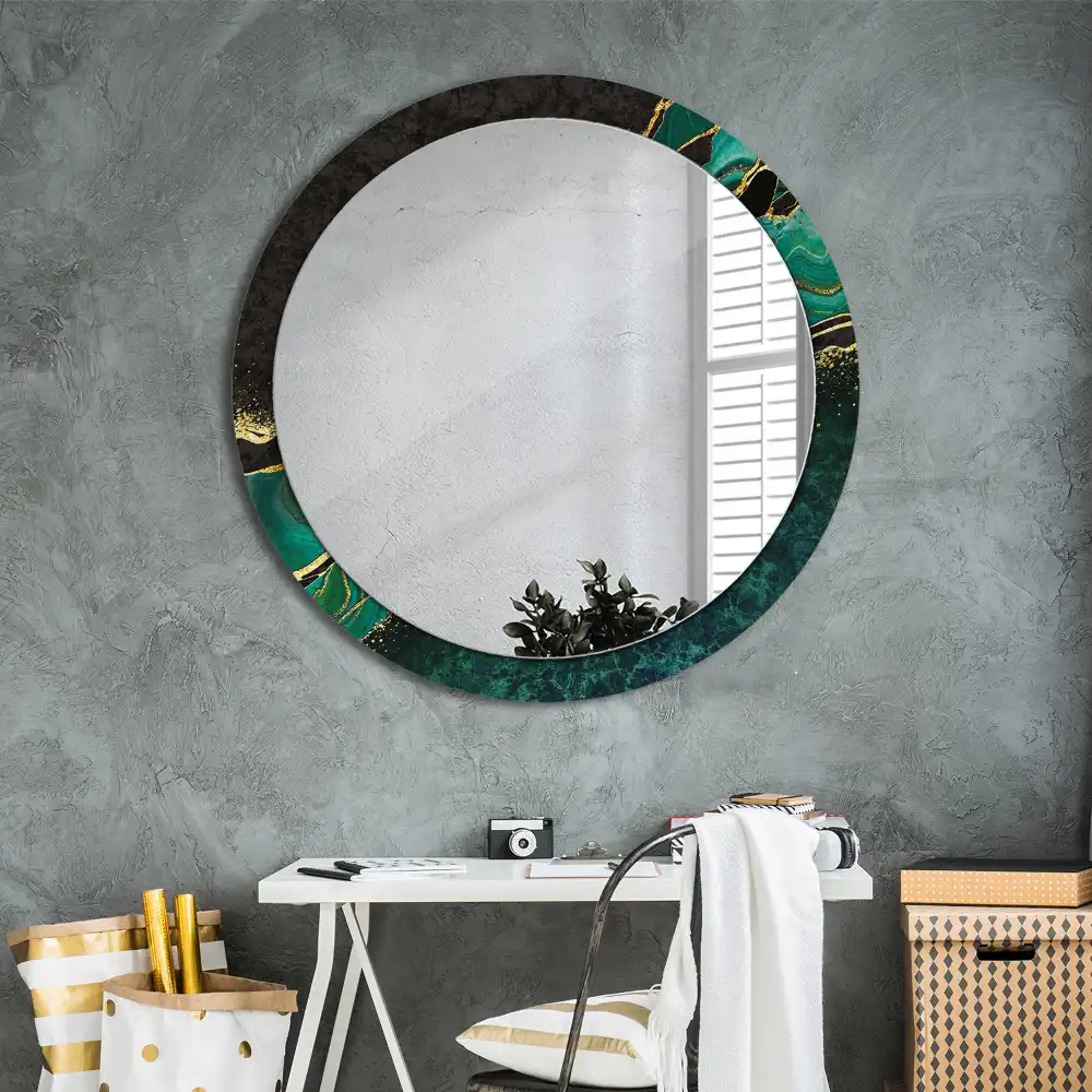 Oglindă rotundă decorativă cu marmură verde