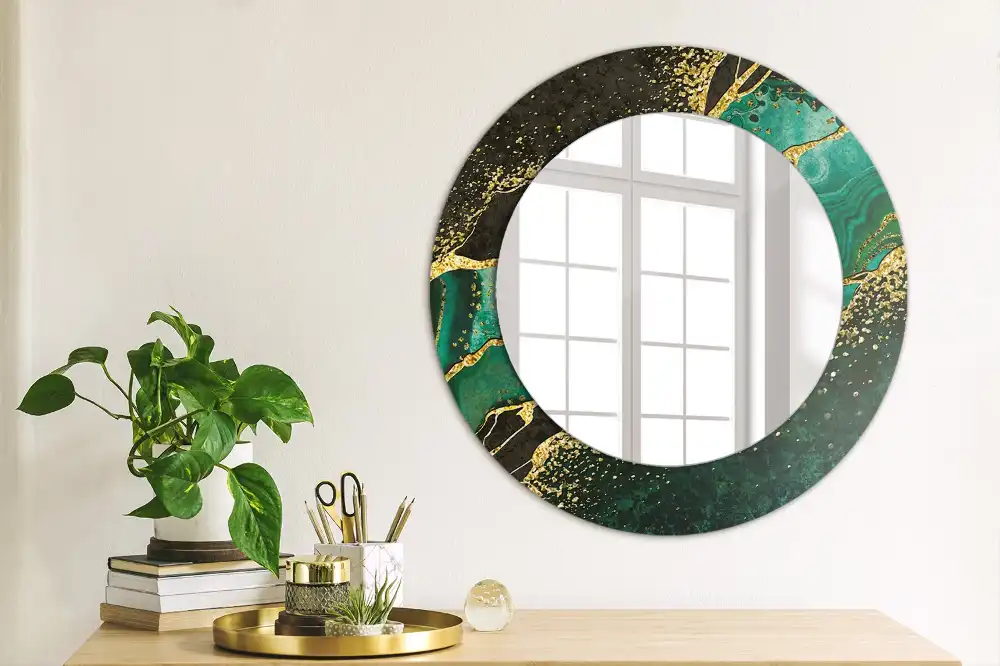 Oglindă rotundă decorativă cu marmură verde