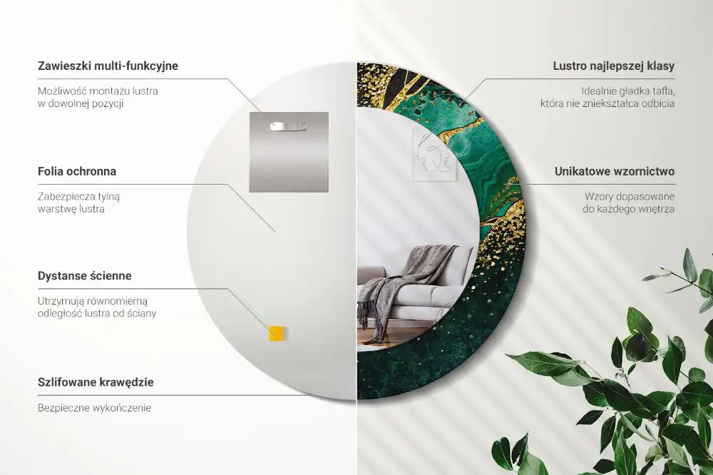 Oglindă rotundă decorativă cu marmură verde
