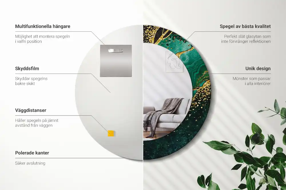 Oglindă rotundă decorativă cu marmură verde