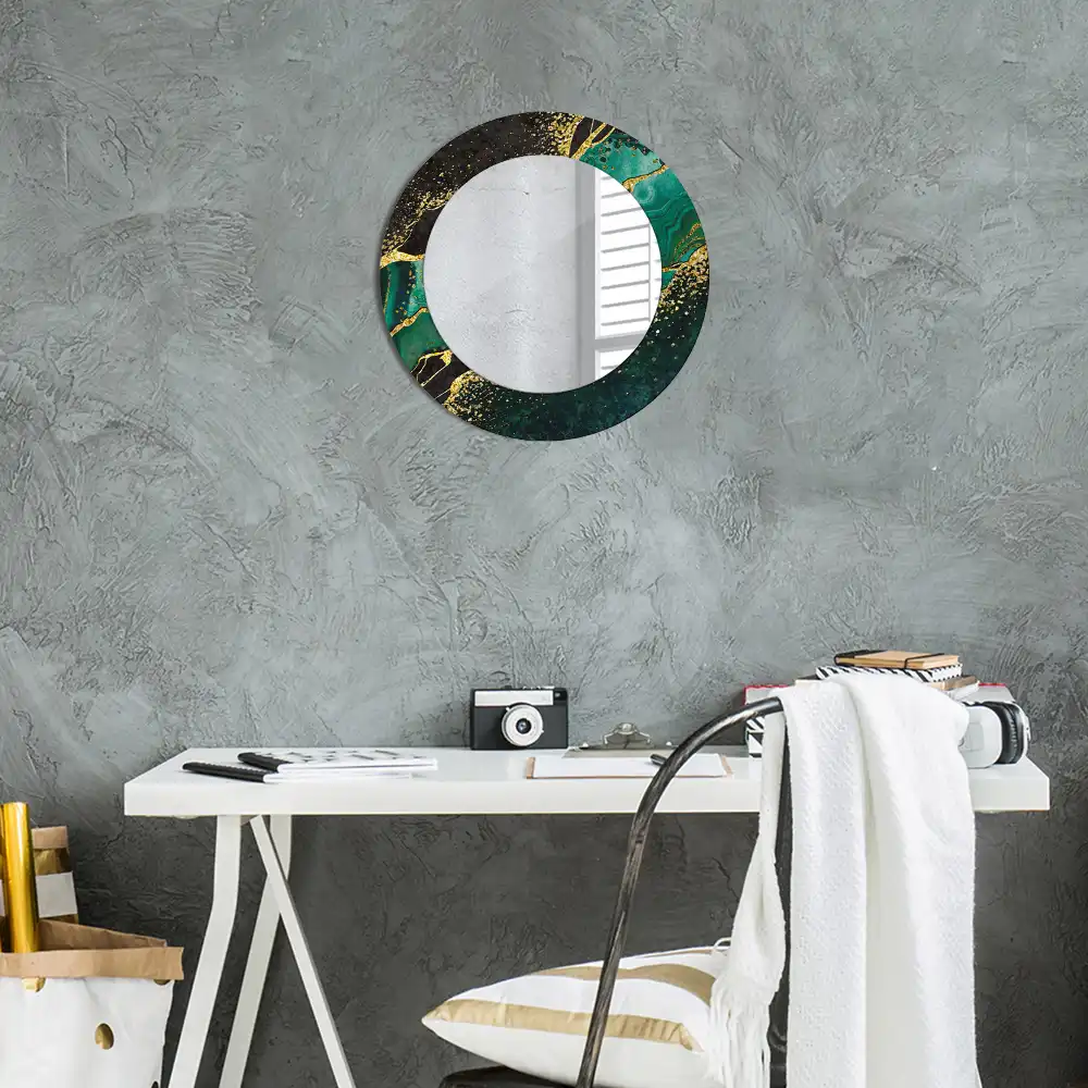 Oglindă rotundă decorativă cu marmură verde