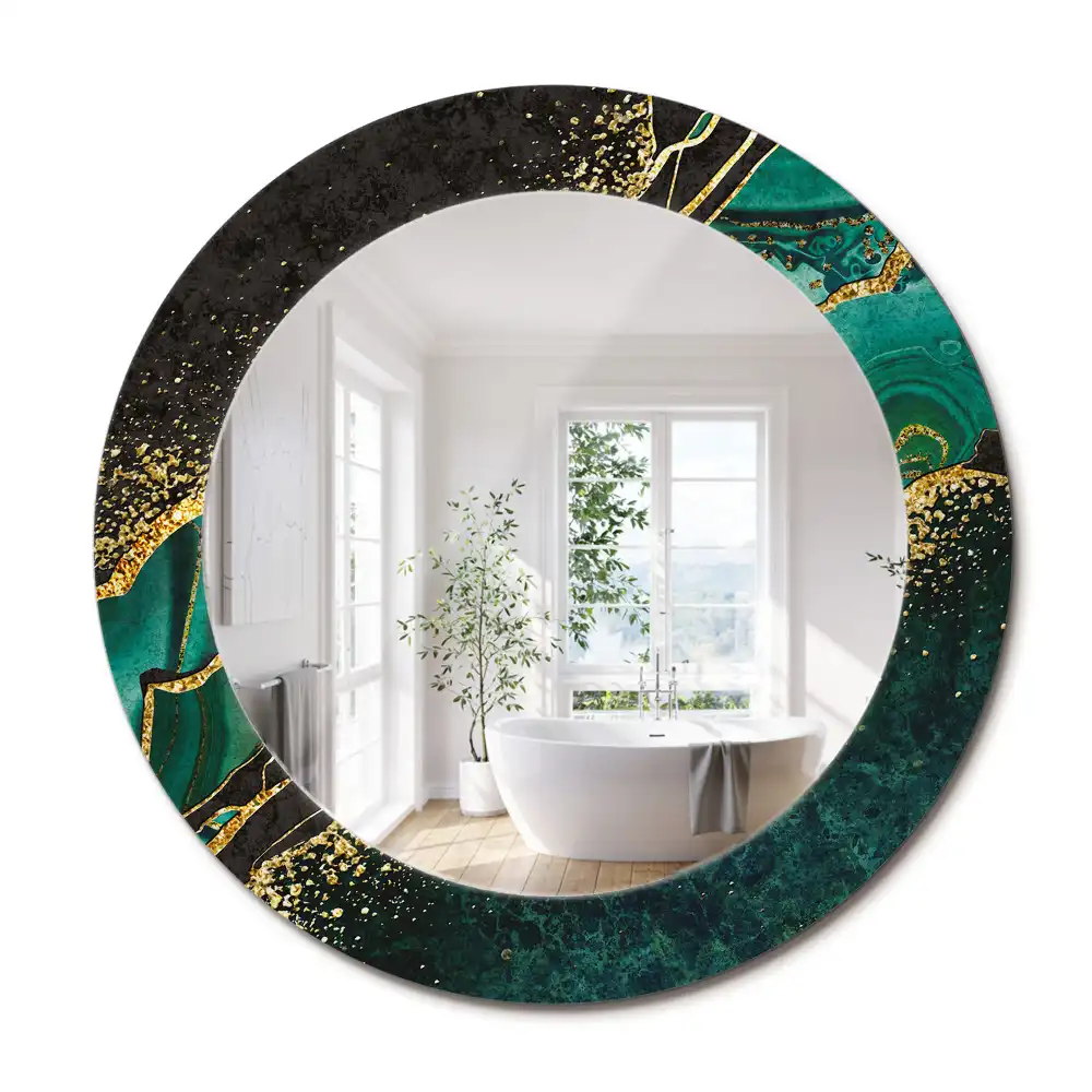 Oglindă rotundă decorativă cu marmură verde