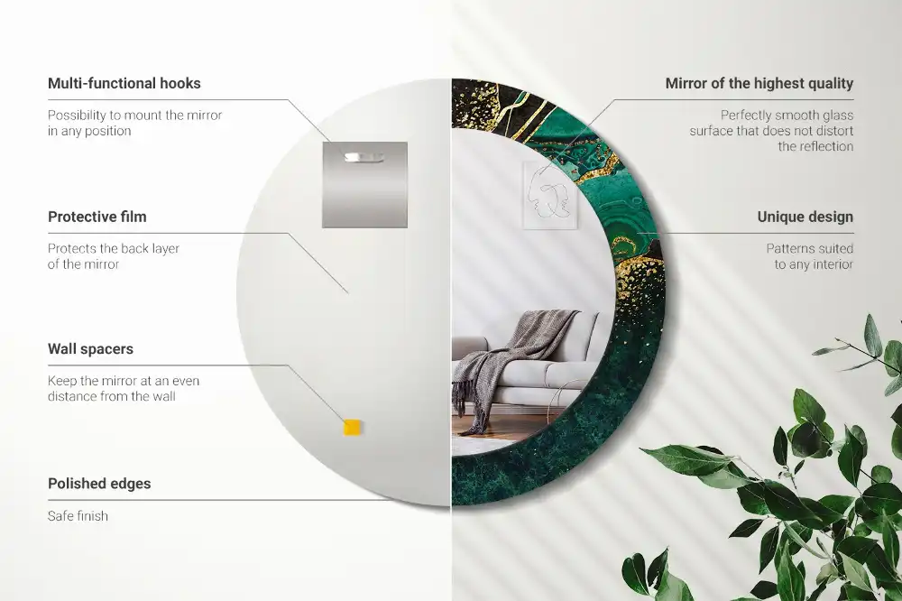 Oglindă rotundă decorativă cu marmură verde