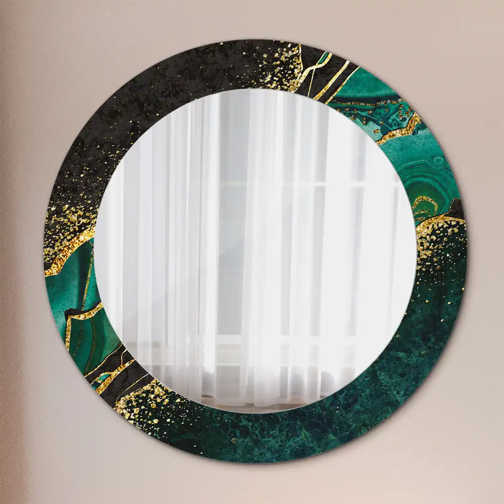 Oglindă rotundă decorativă cu marmură verde