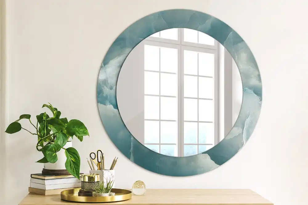 Oglindă rotundă decorativă din marmură onix albastră