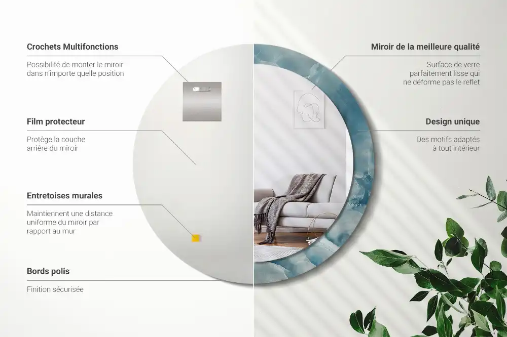 Oglindă rotundă decorativă din marmură onix albastră