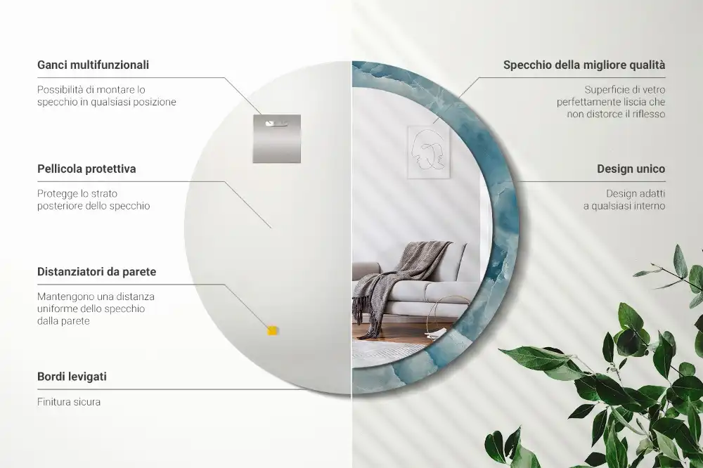 Oglindă rotundă decorativă din marmură onix albastră