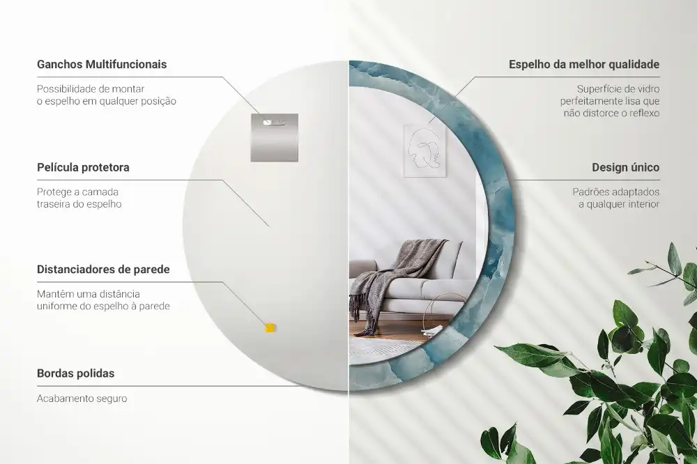 Oglindă rotundă decorativă din marmură onix albastră