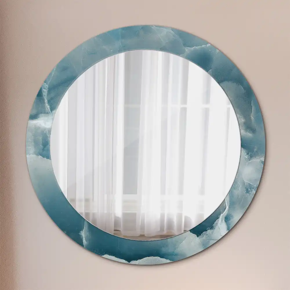 Oglindă rotundă decorativă din marmură onix albastră