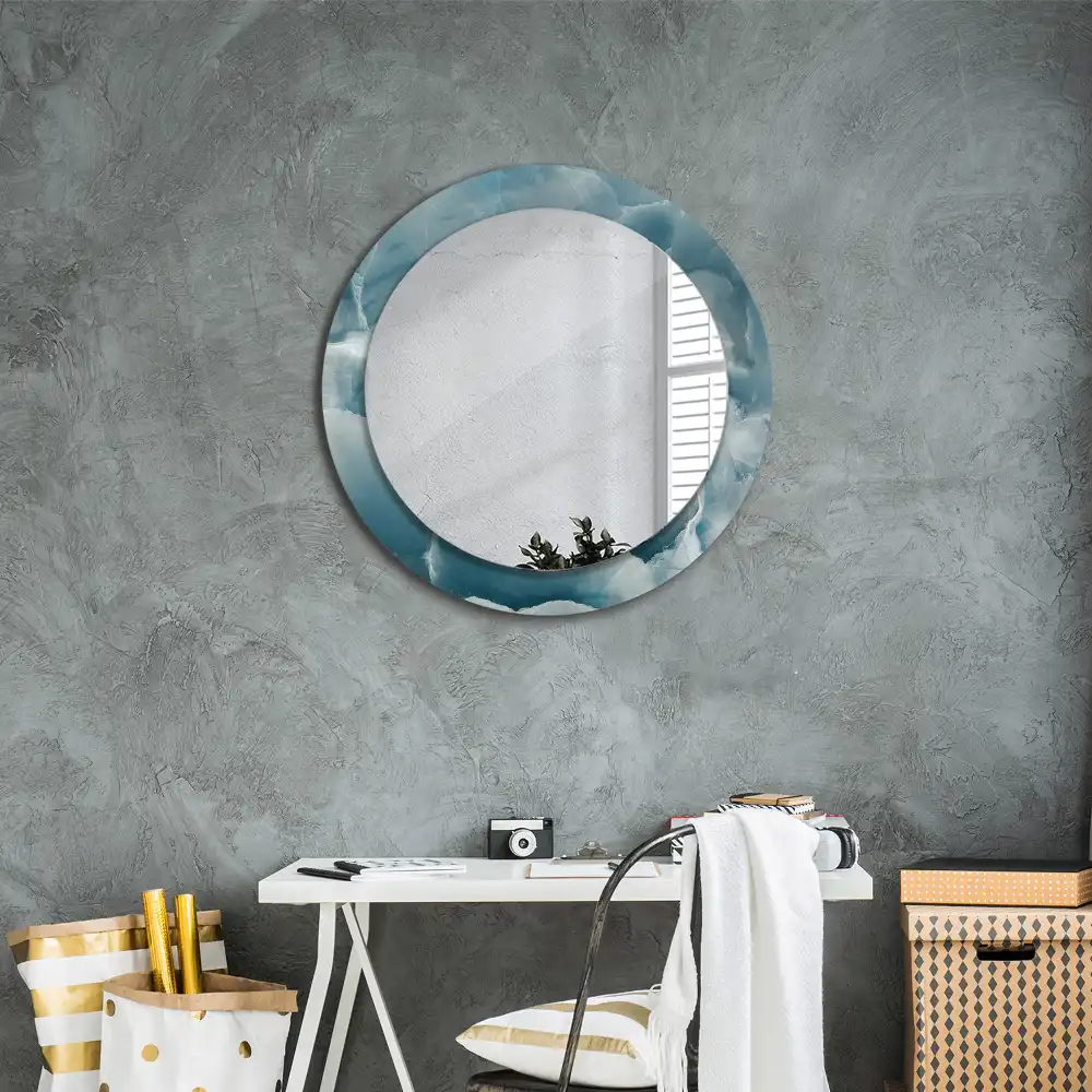 Oglindă rotundă decorativă din marmură onix albastră