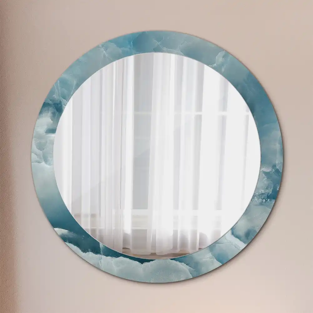 Oglindă rotundă decorativă din marmură onix albastră