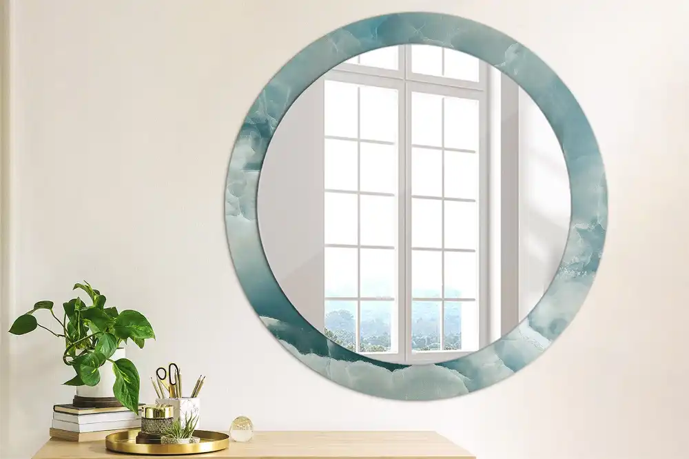 Oglindă rotundă decorativă din marmură onix albastră