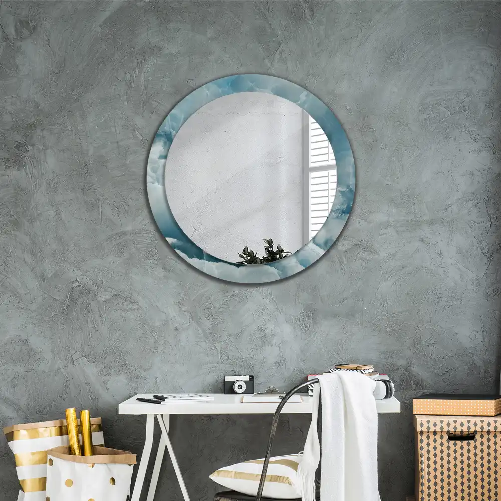 Oglindă rotundă decorativă din marmură onix albastră