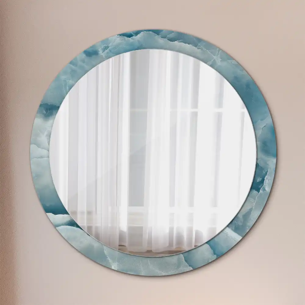 Oglindă rotundă decorativă din marmură onix albastră