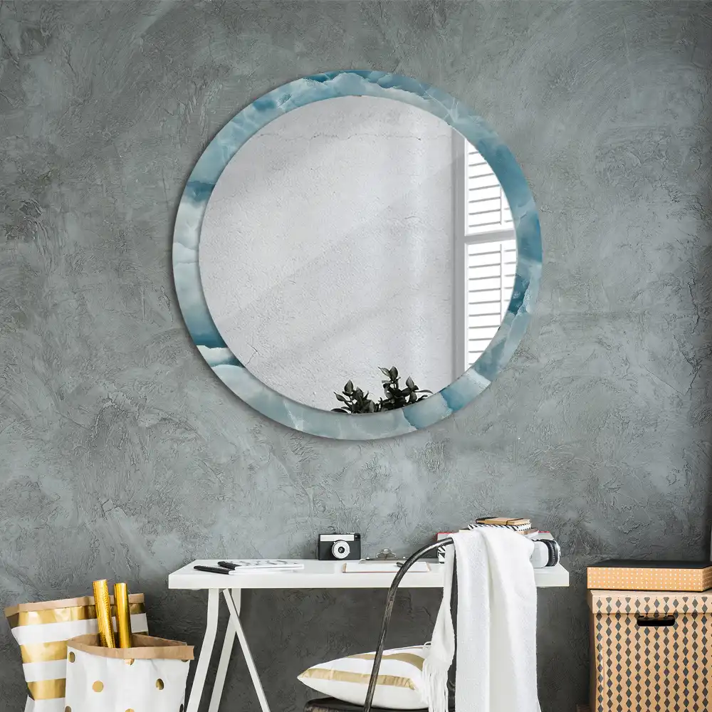 Oglindă rotundă decorativă din marmură onix albastră