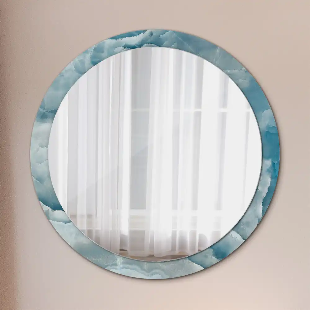 Oglindă rotundă decorativă din marmură onix albastră