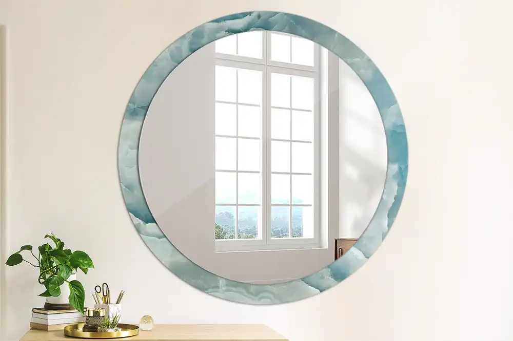 Oglindă rotundă decorativă din marmură onix albastră