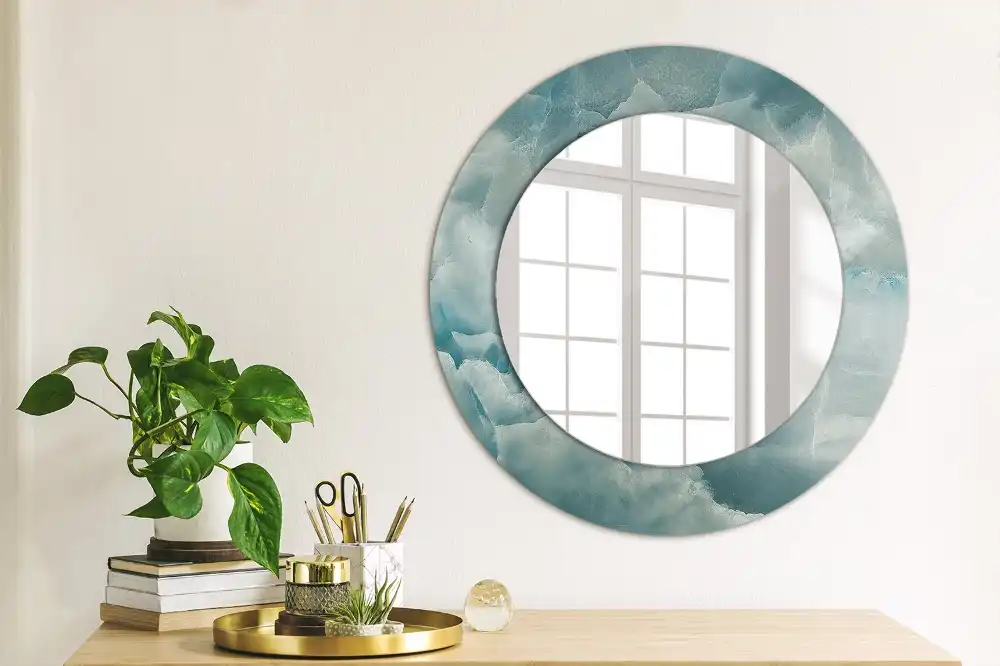 Oglindă rotundă decorativă din marmură onix albastră