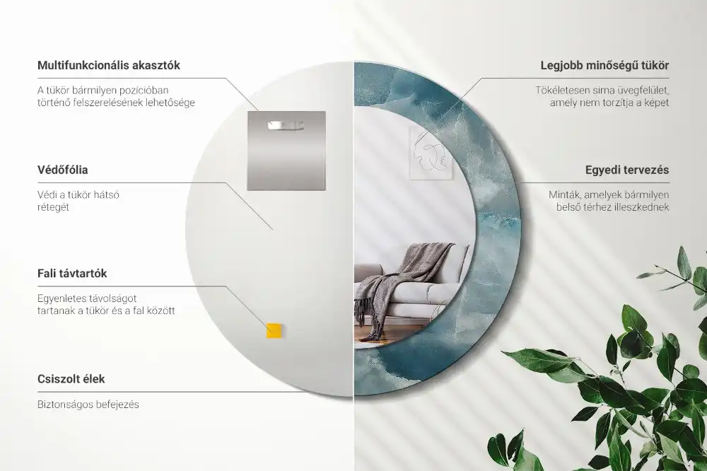 Oglindă rotundă decorativă din marmură onix albastră