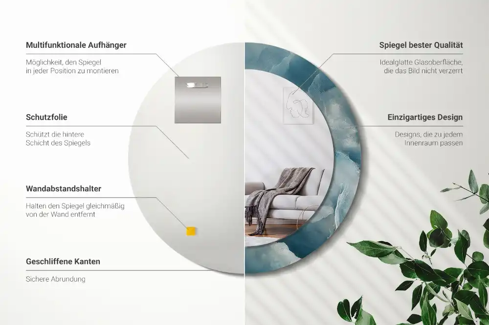 Oglindă rotundă decorativă din marmură onix albastră