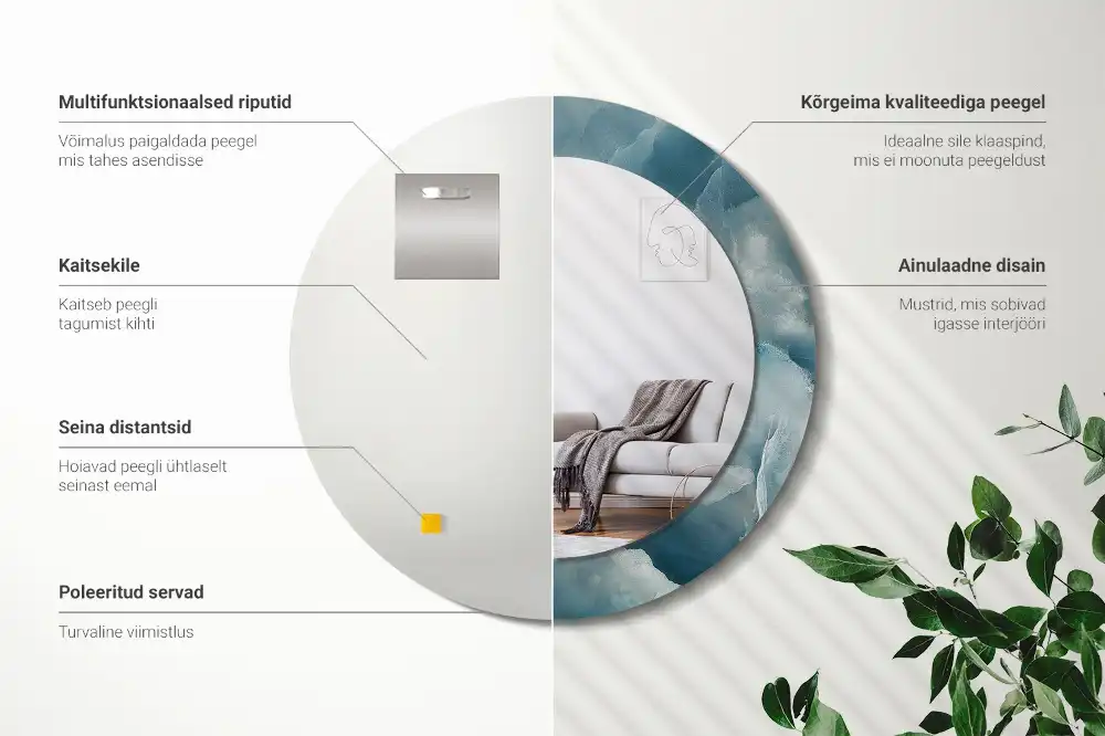 Oglindă rotundă decorativă din marmură onix albastră