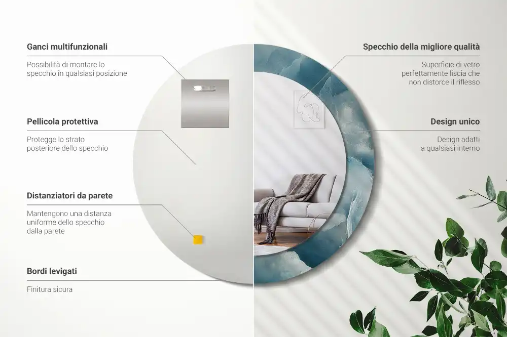 Oglindă rotundă decorativă din marmură onix albastră