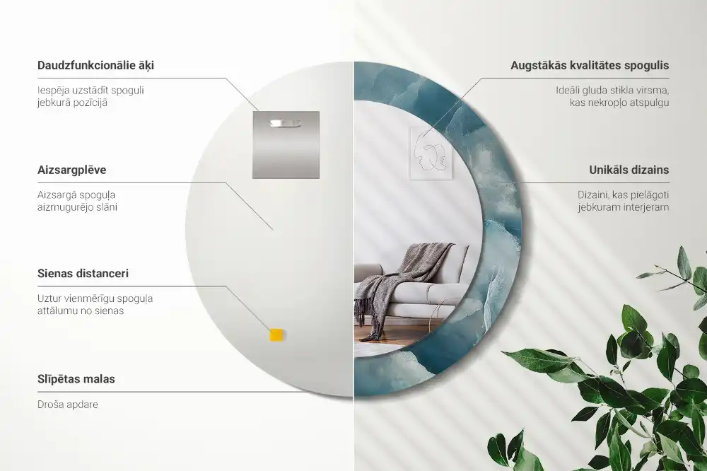 Oglindă rotundă decorativă din marmură onix albastră