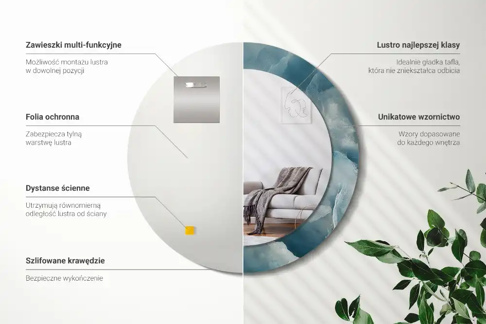 Oglindă rotundă decorativă din marmură onix albastră