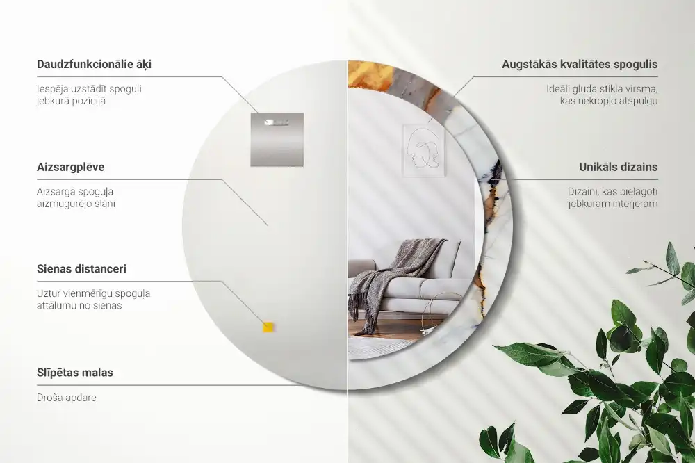 Oglindă rotundă cu aspect de marmură albă