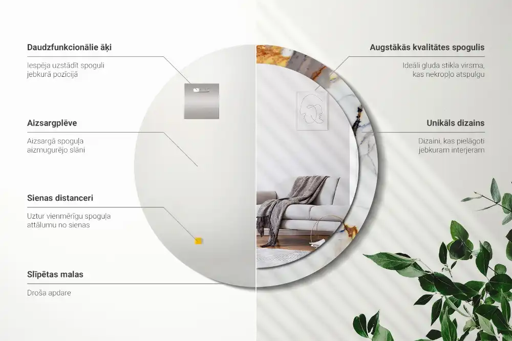 Oglindă rotundă cu aspect de marmură albă