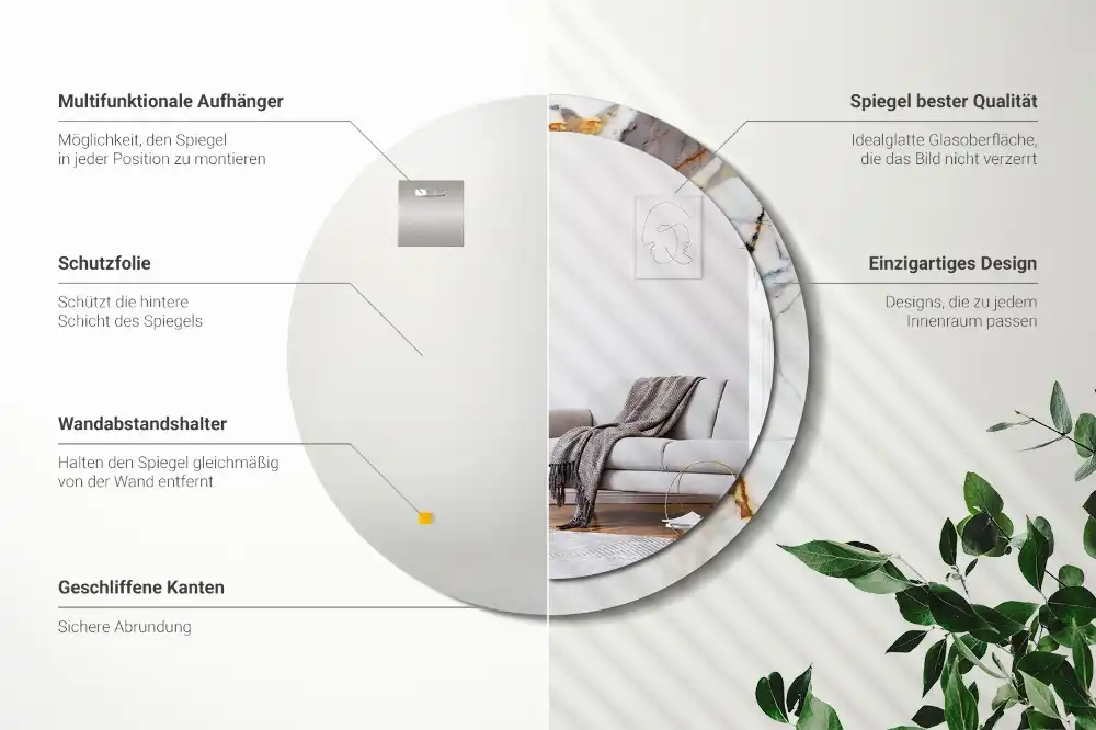 Oglindă rotundă cu aspect de marmură albă
