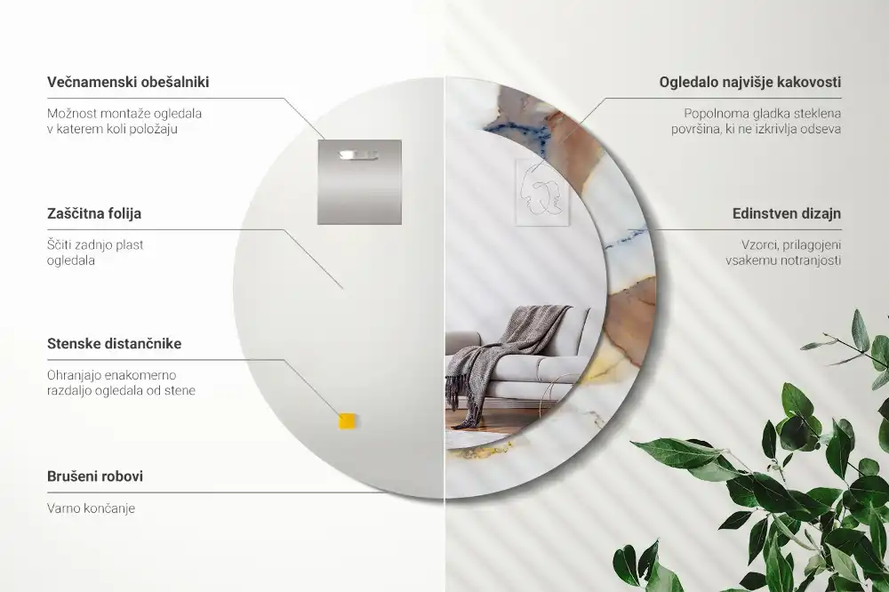 Oglindă rotundă cu aspect de marmură albă