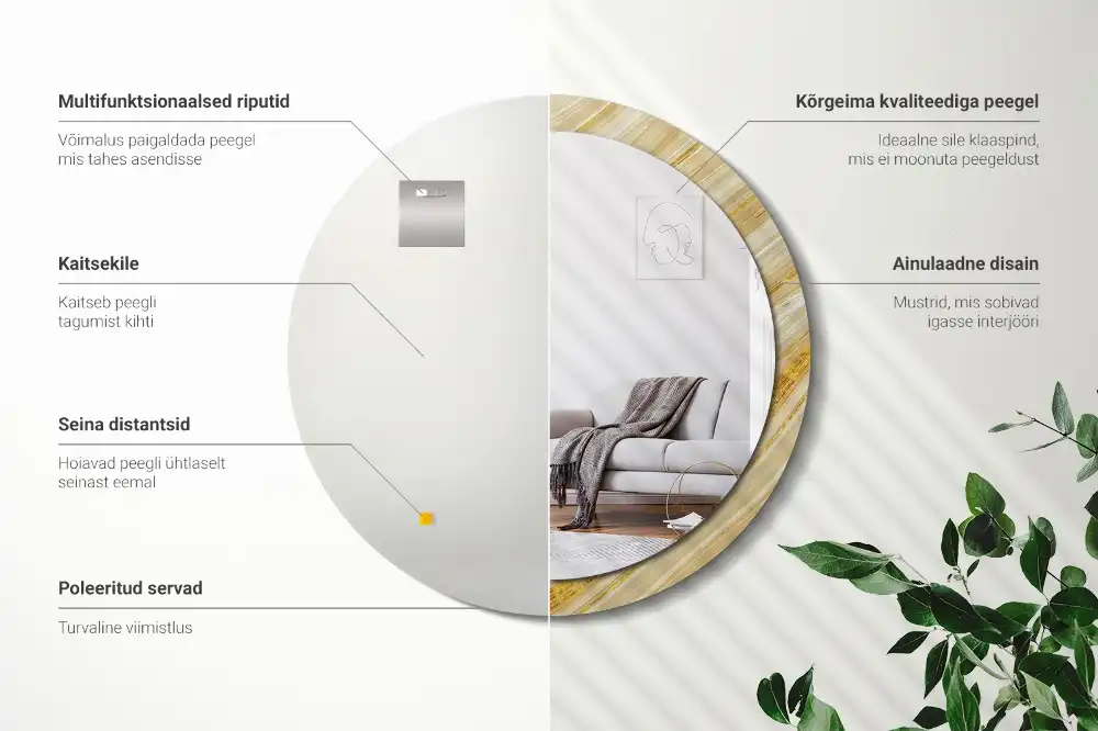 Oglindă rotundă decorativă de perete cu model abstract