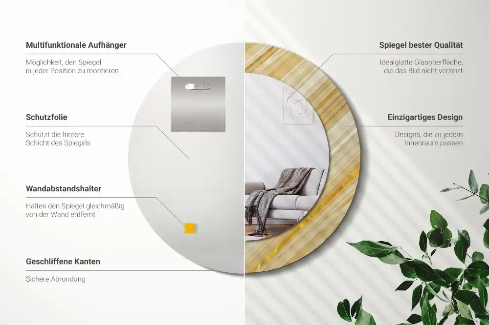 Oglindă rotundă decorativă de perete cu model abstract