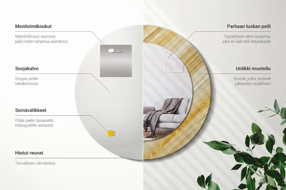 Oglindă rotundă decorativă de perete cu model abstract