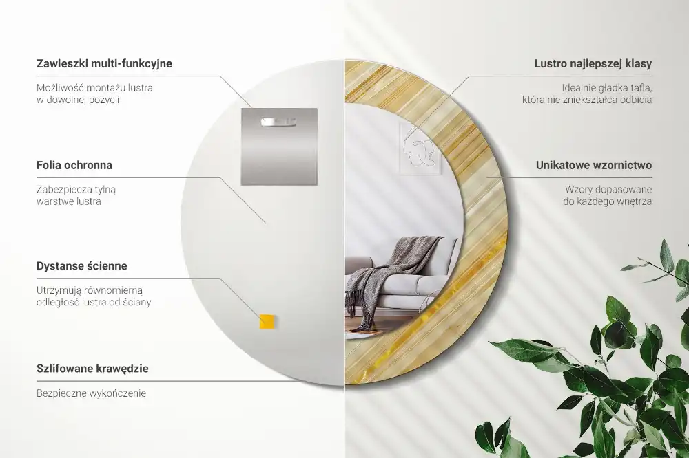 Oglindă rotundă decorativă de perete cu model abstract