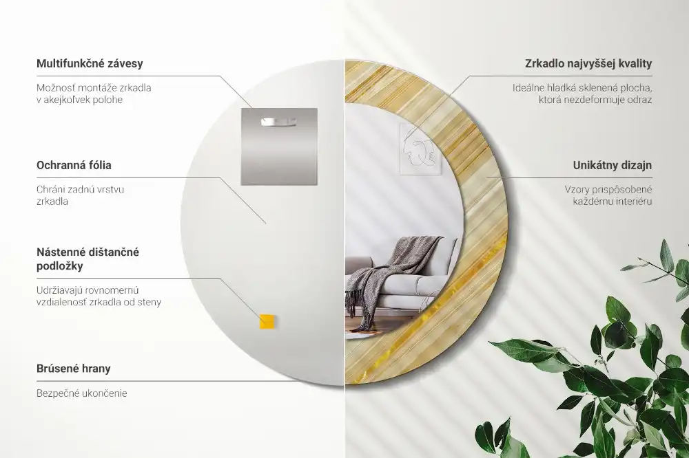 Oglindă rotundă decorativă de perete cu model abstract