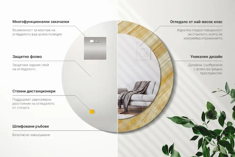 Oglindă rotundă decorativă de perete cu model abstract