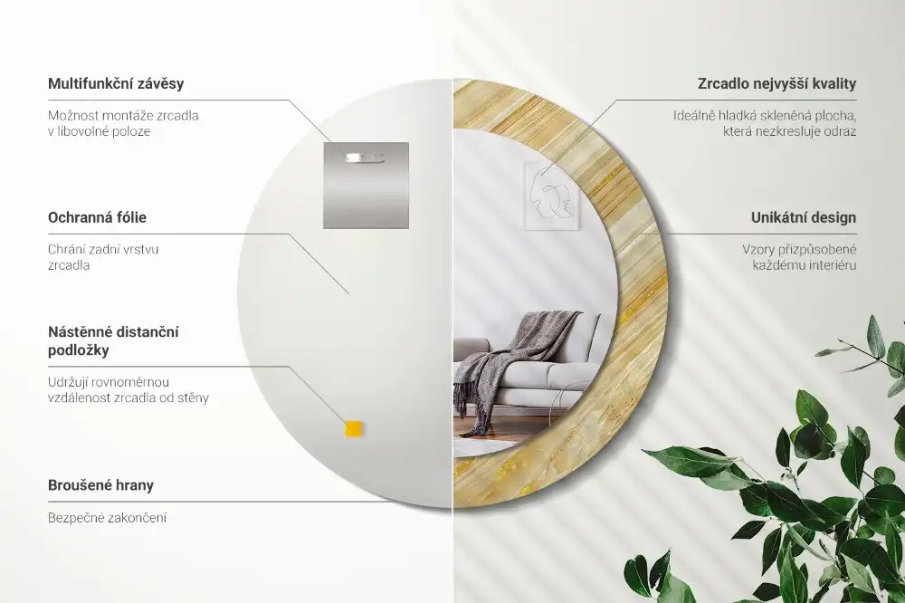 Oglindă rotundă decorativă de perete cu model abstract