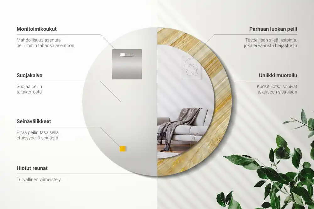 Oglindă rotundă decorativă de perete cu model abstract