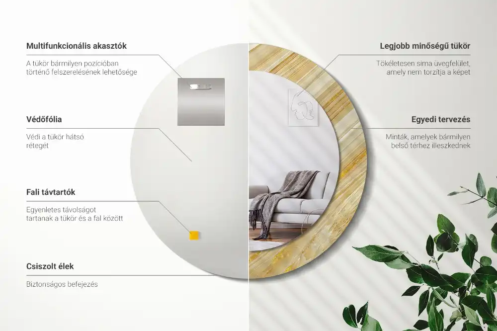Oglindă rotundă decorativă de perete cu model abstract