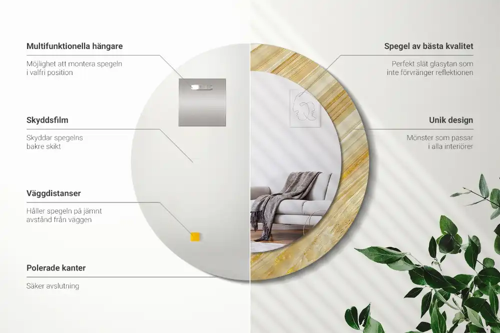Oglindă rotundă decorativă de perete cu model abstract