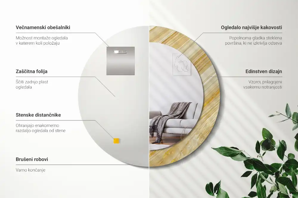 Oglindă rotundă decorativă de perete cu model abstract