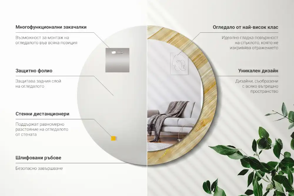 Oglindă rotundă decorativă de perete cu model abstract