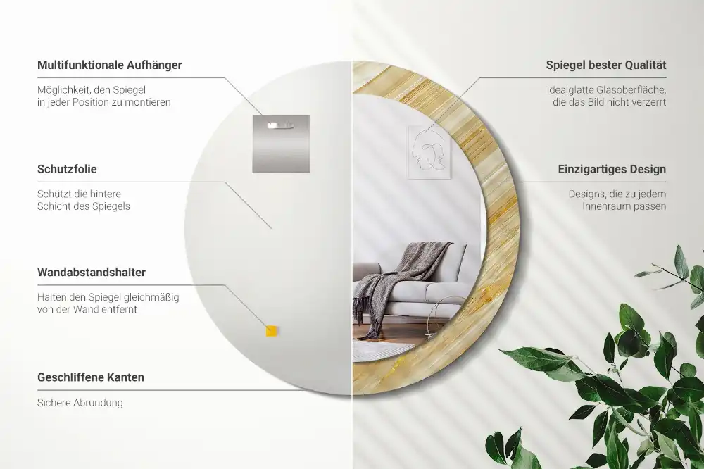 Oglindă rotundă decorativă de perete cu model abstract
