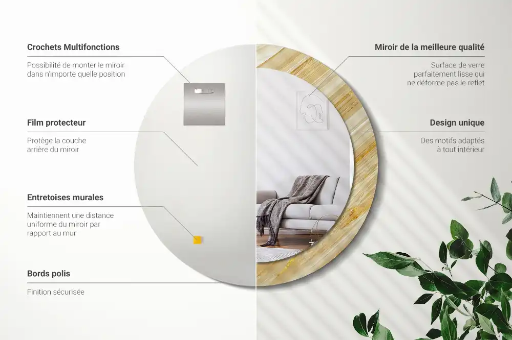 Oglindă rotundă decorativă de perete cu model abstract