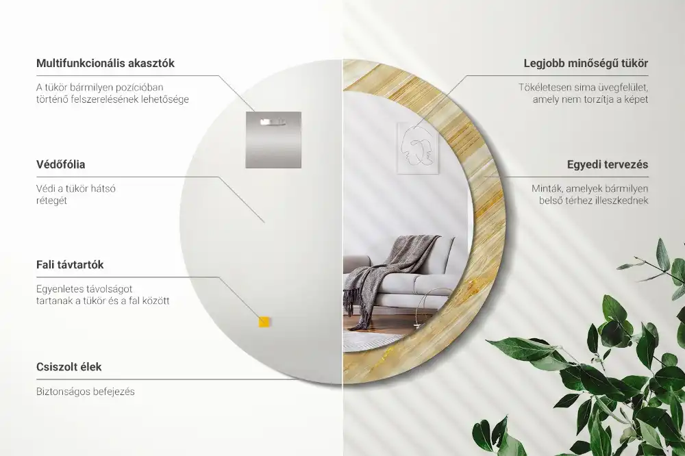 Oglindă rotundă decorativă de perete cu model abstract